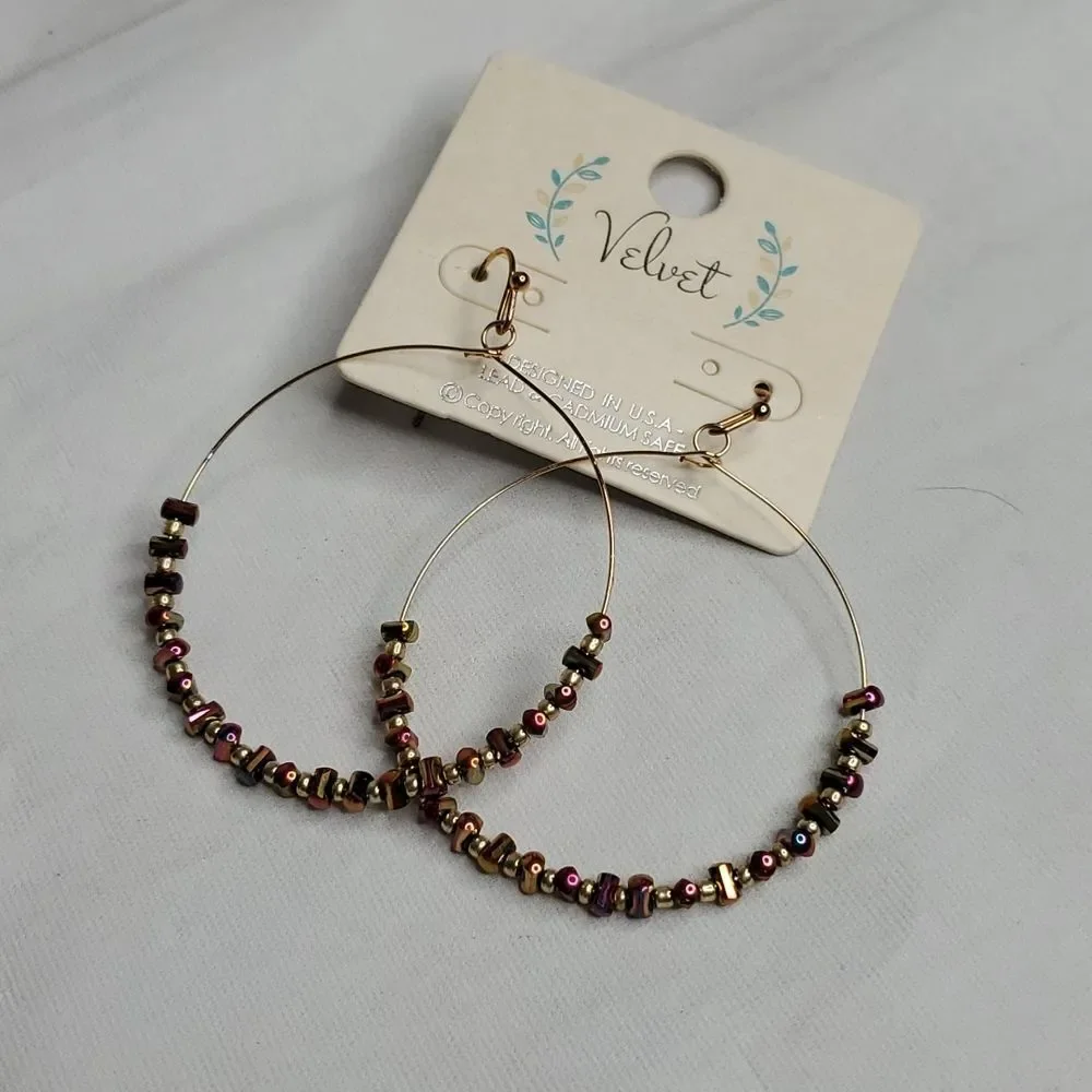 Pink Iridescent Beaded Hoop Earrings